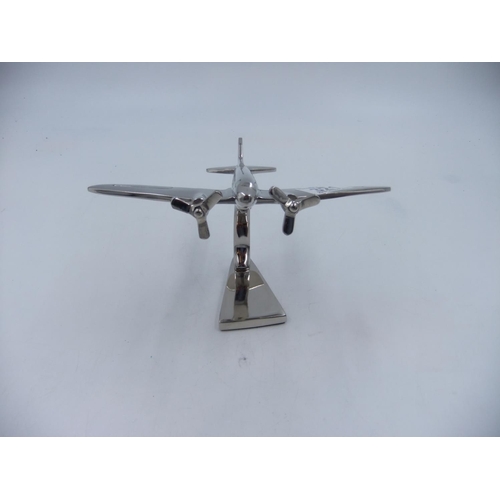 321 - Chrome Dakota aeroplane on stand. H: 13cm. UK P&P Group 1 (£16+VAT for the first lot and £2+VAT for ... 