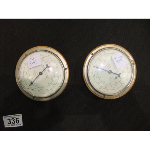 336 - Two Bruel and Kjoer wall mounting circular barometers, each D: 10cm. Not available for in-house P&P