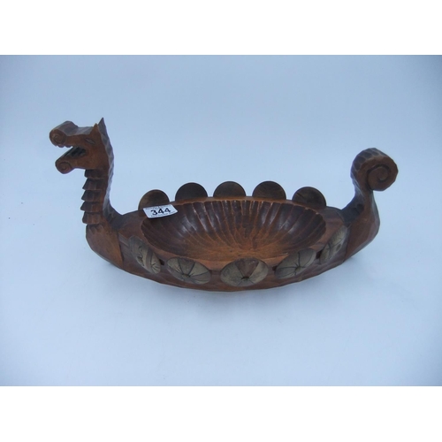 344 - Mid century Scandinavian hand carved wooden bowl in the form of a Viking long boat, L: 36 cm. UK P&P... 