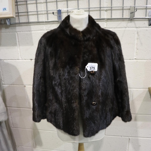 375 - Short dark mink jacket, size 10 - 12 with ornate buttons. UK P&P Group 2 (£20+VAT for the first lot ... 