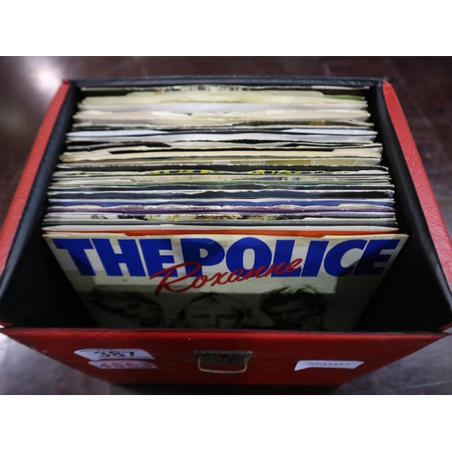 387 - Case of vinyl singles, artists to include The Police, Gary Numan, Phil Collins. UK P&P Group 2 (£20+... 