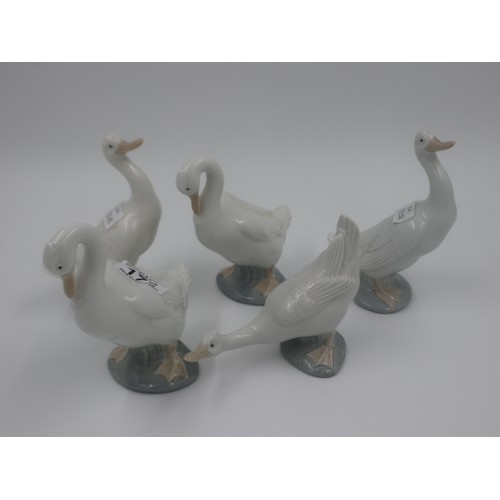 172 - Five Nao geese figures, largest H: 15cm. UK P&P Group 3 (£30+VAT for the first lot and £8+VAT for su... 