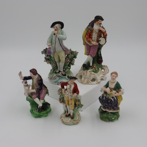 176 - Five 19th century Derby figures, largest H: 20cm. Some losses to paint. Not available for in-house P... 