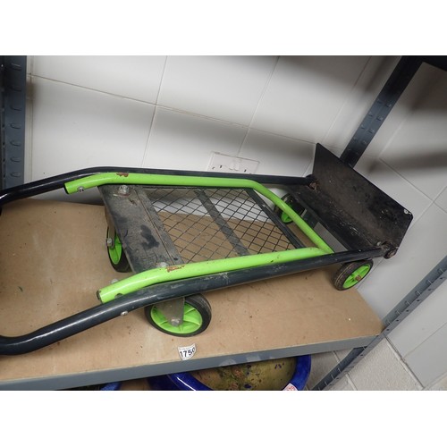 1750 - Four wheeled green hand truck. Not available for in-house P&P