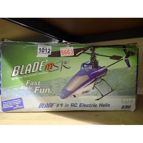 1012 - Blade MSR remote control helicopter with remote control, contents unchecked. Not available for in-ho... 