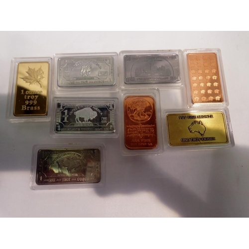 1061 - Eight encapsulated one troy ounce bars, including nickel and copper. UK P&P Group 1 (£16+VAT for the... 