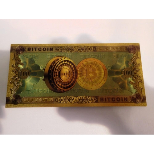 1070 - One hundred Bitcoin gold plated commemorative note. UK P&P Group 1 (£16+VAT for the first lot and £2... 