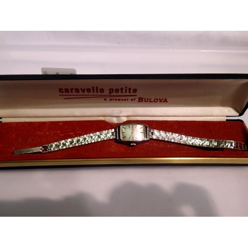 1081 - BULOVA: ladies steel cased manual wind wristwatch on a steel bracelet, boxed. UK P&P Group 1 (£16+VA... 