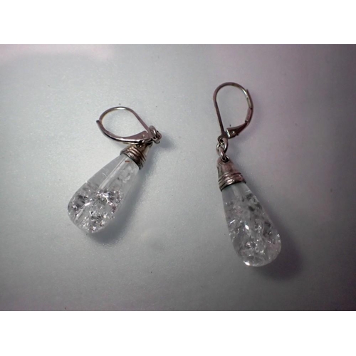 1082 - A pair of rock crystal drop earrings, mounted in steel, each drop L: 30mm. UK P&P Group 0 (£6+VAT fo... 