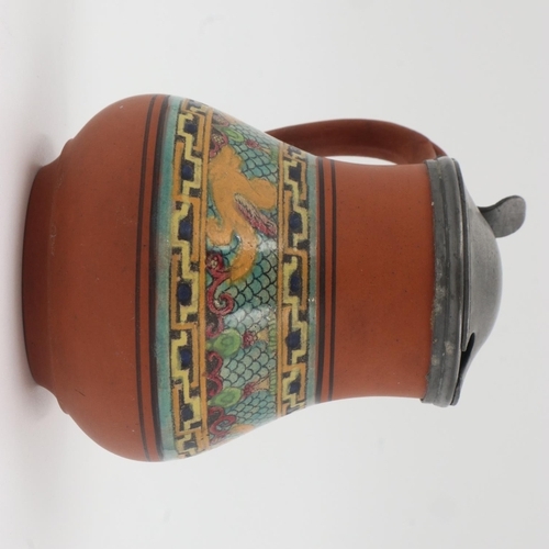 193 - Old Minton terracotta lidded jug, H: 9.5cm. UK P&P Group 1 (£16+VAT for the first lot and £2+VAT for... 