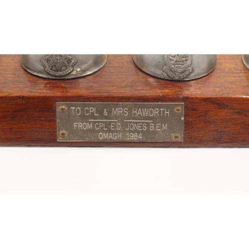 2122 - Set of pewter soldiers, mounted on wooden bases, with 1984 inscription. UK P&P Group 2 (£20+VAT for ... 