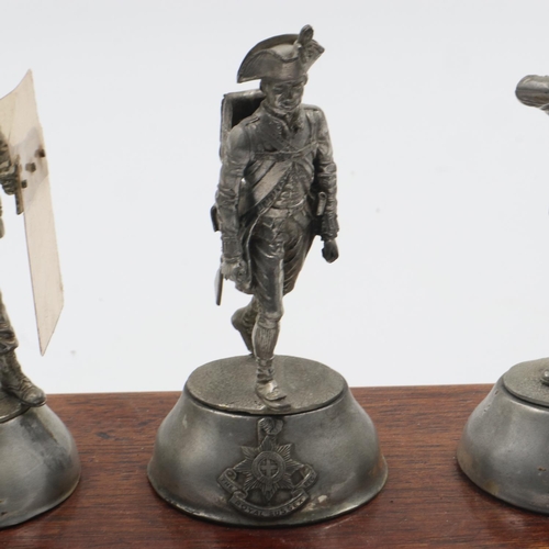 2122 - Set of pewter soldiers, mounted on wooden bases, with 1984 inscription. UK P&P Group 2 (£20+VAT for ... 