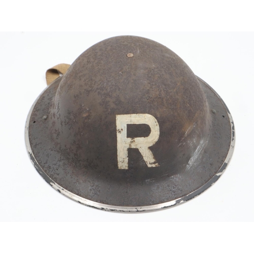 2163 - British WWII Home Front Civil Defence Rescue helmet, with liner and chin strap. UK P&P Group 2 (£20+... 