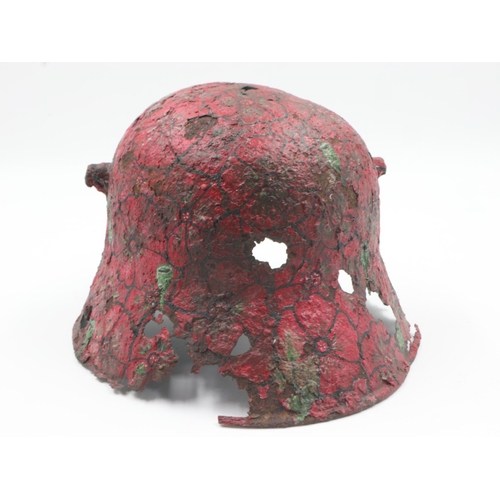 2164 - WWI Somme-found German Helmet with a post War Memorial Poppy Painting. UK P&P Group 2 (£20+VAT for t... 