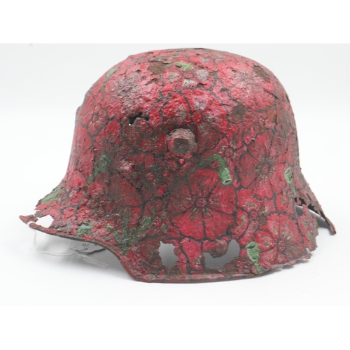 2164 - WWI Somme-found German Helmet with a post War Memorial Poppy Painting. UK P&P Group 2 (£20+VAT for t... 