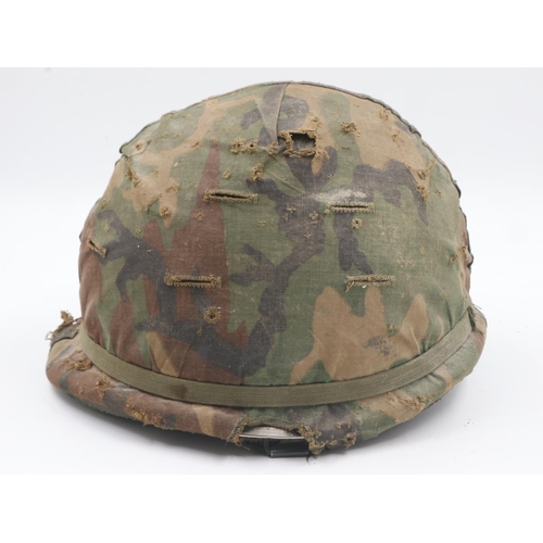 2165 - US MI helmet, with liner and woodland camouflage cover. UK P&P Group 2 (£20+VAT for the first lot an... 