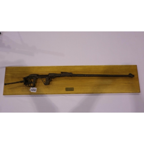 2202 - WWI Relic British SMLE Found Ypres, Belgium. Mounted onto wood panel. Not available for in-house P&P