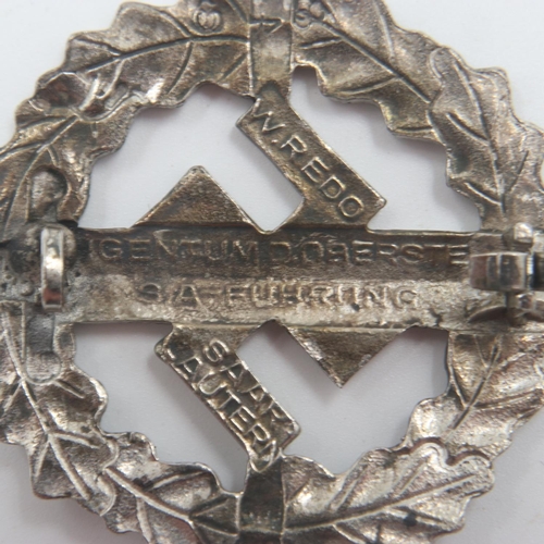 2237 - Third Reich 1st Pattern Silver Grade SA Sports Badge. Maker marked: Berg & Nolte. UK P&P Group 1 (£1... 