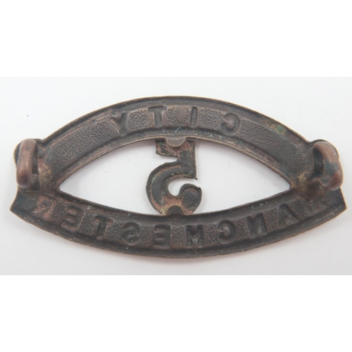 2240 - British WWI 5th Manchester Pals bronze shoulder title. UK P&P Group 1 (£16+VAT for the first lot and... 