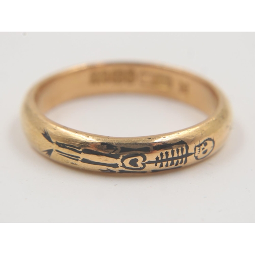 29 - Charles Green and Sons 22ct gold and black skeleton enamel band, size N/O, 4.6g. UK P&P Group 0 (£6+... 