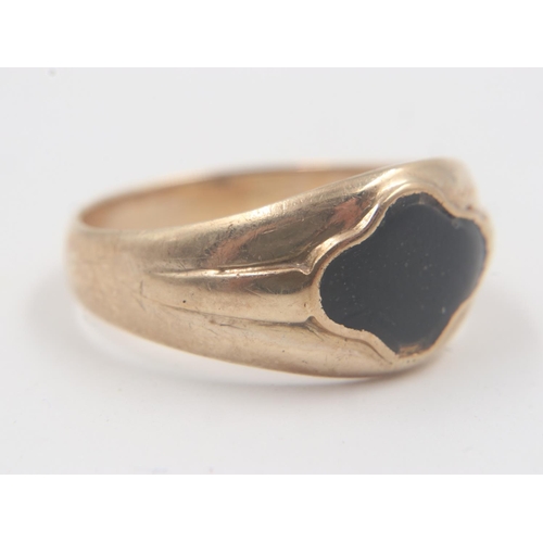 3 - 14ct gold signet ring with black enamelled cartouche, size N/O, 4.2g. UK P&P Group 0 (£6+VAT for the... 