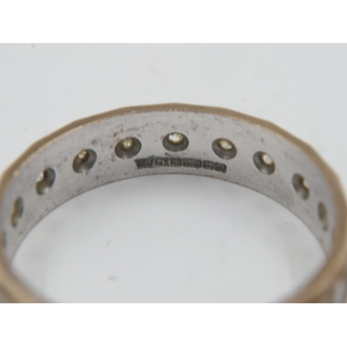 65 - 9ct white and yellow gold stone set full eternity ring, size P/Q, 2.9g. UK P&P Group 0 (£6+VAT for t... 