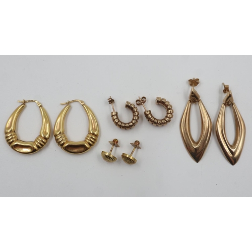 71 - Four pairs of 9ct gold earrings, combined 10.2g. UK P&P Group 0 (£6+VAT for the first lot and £1+VAT... 