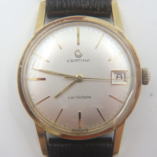 86 - Gold plated Certina Certidate, gents wristwatch, on a leather strap. UK P&P Group 1 (£16+VAT for the... 