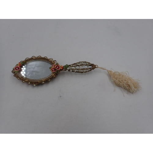 100 - Gilt handheld mirror with seed pearls, L: 19cm. UK P&P Group 2 (£20+VAT for the first lot and £4+VAT... 