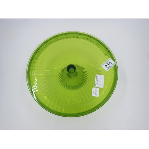 231 - Italian art glass dolphin, H: 18cm, with a green glass pedestal cakestand, D: 28cm. Not available fo... 