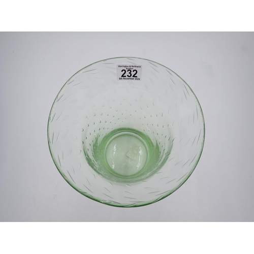 232 - Whitefriars controlled bubble, green flared vase, H: 22.5cm. Not available for in-house P&P