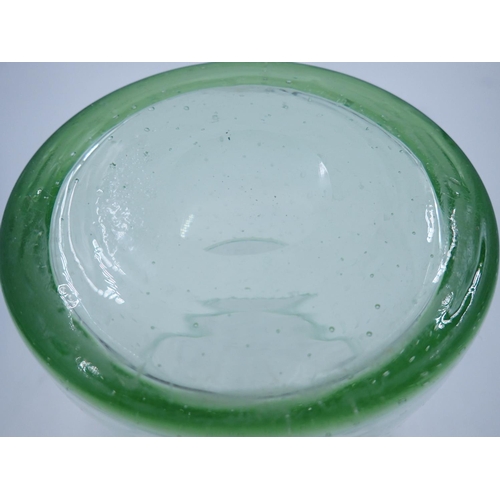 232 - Whitefriars controlled bubble, green flared vase, H: 22.5cm. Not available for in-house P&P