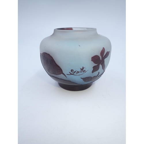 234 - Emile Galle purple cameo glass vase, H: 8cm. In good condition, no issues noted. UK P&P Group 2 (£20... 