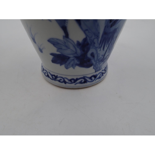 239 - Large Oriental blue and white vase decorated with storks, H: 46cm. In good order with no issues note... 