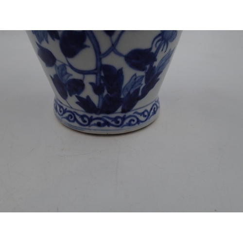 239 - Large Oriental blue and white vase decorated with storks, H: 46cm. In good order with no issues note... 