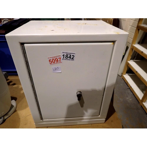 1842 - Metal wall mountable safe, with key (in office 5097), 24 x 30 x 38cm H. Not available for in-house P... 