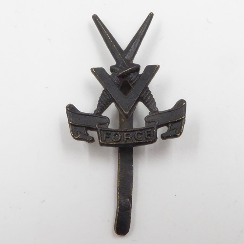 2255 - WWII Middle Eastern Made “V” Force Cap Badge. V Force was envisaged as a 