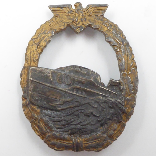 2256 - 1st Pattern German Kriegsmarine Schnell Boot-Fast Boat (E-Boat )Badge. Maker Freidrich Keller, Obers... 