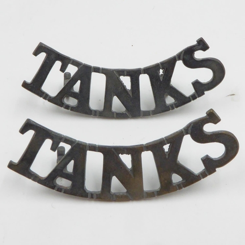 2259 - WWI British Tank Crew Shoulder Title Pair.  Early Large Font Type. UK P&P Group 1 (£16+VAT for the f... 