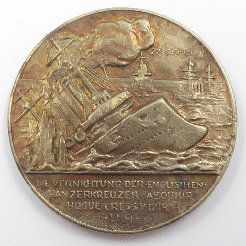 2278 - WWI Silver Otto Weddigen Propaganda Medallion. Struck to commemorate the sinking of the British crui... 