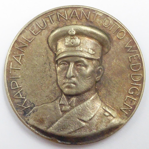 2278 - WWI Silver Otto Weddigen Propaganda Medallion. Struck to commemorate the sinking of the British crui... 