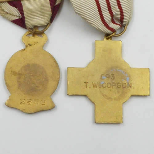 2298 - Two WWII Red Cross medals, one inscribed to T. W. Copson. UK P&P Group 1 (£16+VAT for the first lot ... 