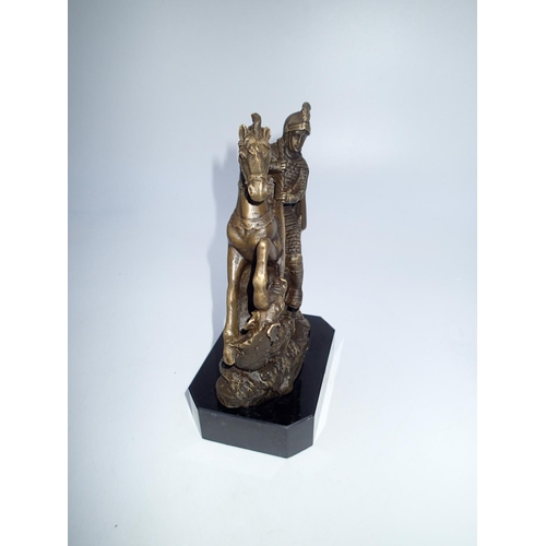 258 - Bronze George and the Dragon on marble base, indistinctly signed. H: 20cm. UK P&P Group 2 (£20+VAT f... 