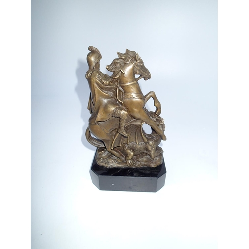 258 - Bronze George and the Dragon on marble base, indistinctly signed. H: 20cm. UK P&P Group 2 (£20+VAT f... 