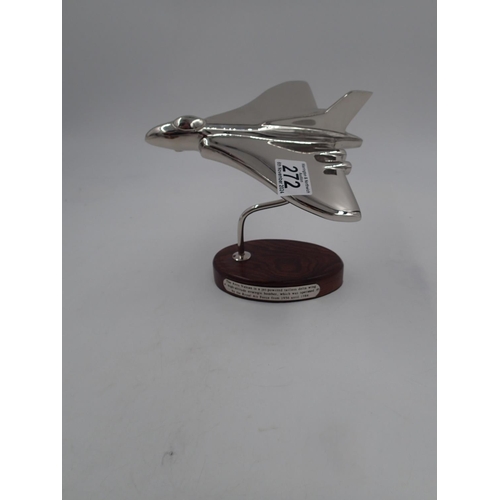 272 - Chrome Vulcan bomber on wooden base. H: 17cm. UK P&P Group 2 (£20+VAT for the first lot and £4+VAT f... 