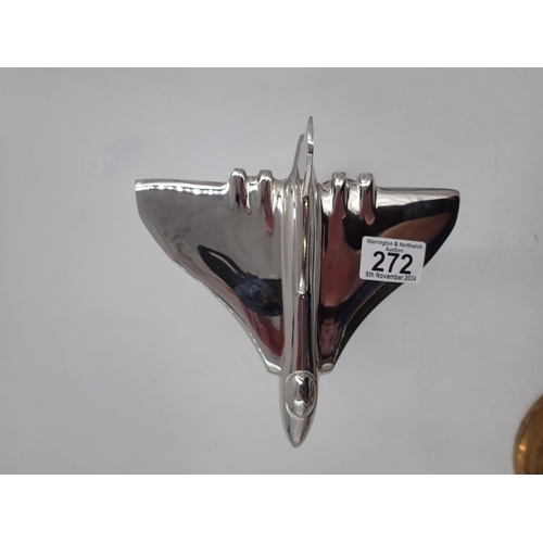 272 - Chrome Vulcan bomber on wooden base. H: 17cm. UK P&P Group 2 (£20+VAT for the first lot and £4+VAT f... 