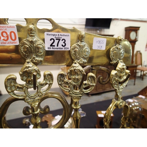 273 - Large Edwardian barley twist brass fireside companion set, H: 78 cm. UK P&P Group 3 (£30+VAT for the... 