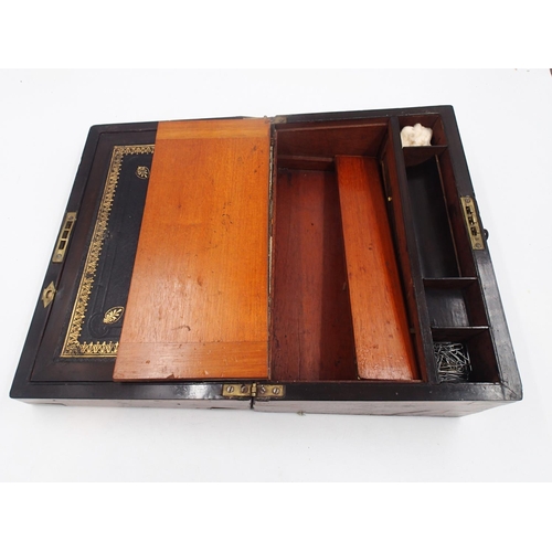 277 - Mahogany writing box/slope with brass corners, key present, 35cm x 23cm x 15cm. UK P&P Group 3 (£30+... 