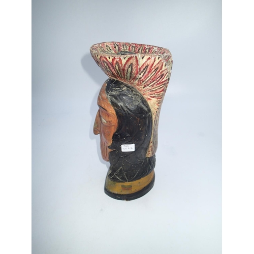 279 - Vintage tobacconist window display piece, in the form of a carved wooden native American bust, H: 33... 