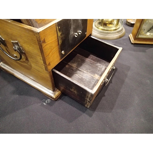 282 - Vintage pitch pine and brass campaign type shaving box/mirror, 26 x 26 x 20cm H. Not available for i... 